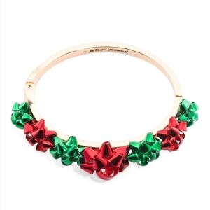 Betsey Johnson Gold Bangle with Red and Green Gift Bow Accents